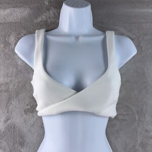 Bec + Bridge Crop Top Womens Size 6 White Wrap V Neck Sleeveless Chic